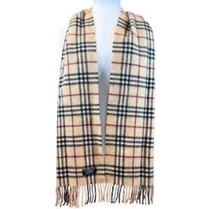 Burberry House Check Plaid Full Length Fringe Creamy‎ Stone 100% Lambswool Scarf